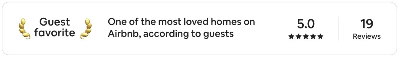 Airbnb Guest favorite: one of the most loved homes on Airbnb, according to guests. 5.0 rating, 19 reviews.
