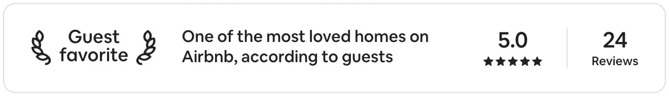 Airbnb Guest favorite: one of the most loved homes on Airbnb, according to guests. 5.0 rating, 24 reviews.